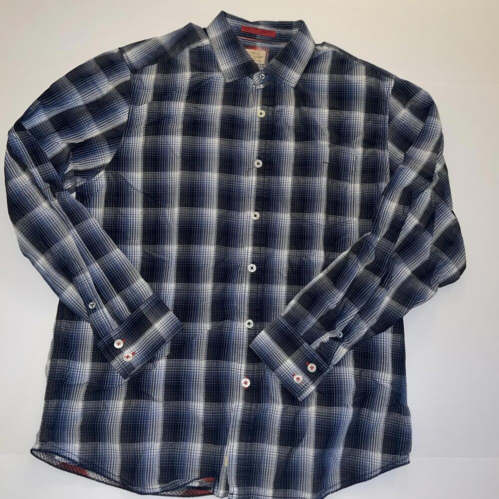 Tommy Bahama Mens Shirt Large Blue Button Up Plaid Casual Plaid‎ Striped